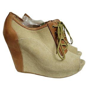 Gianni Bini Leather Peep-Toe Lace Tie Platform Wedge NEW